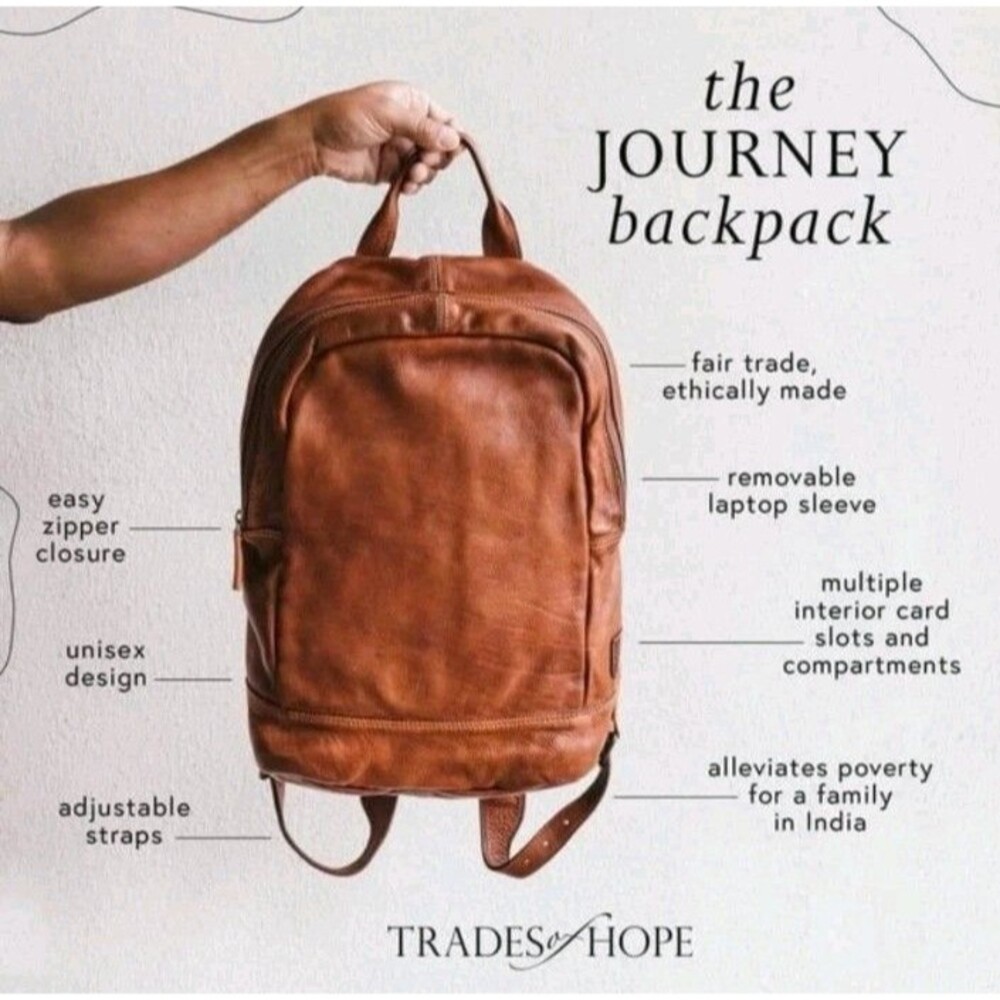 Trades Of Hope Journey Backpack Brown Leather Fair Trade Ethically Made - Picture 2 of 16